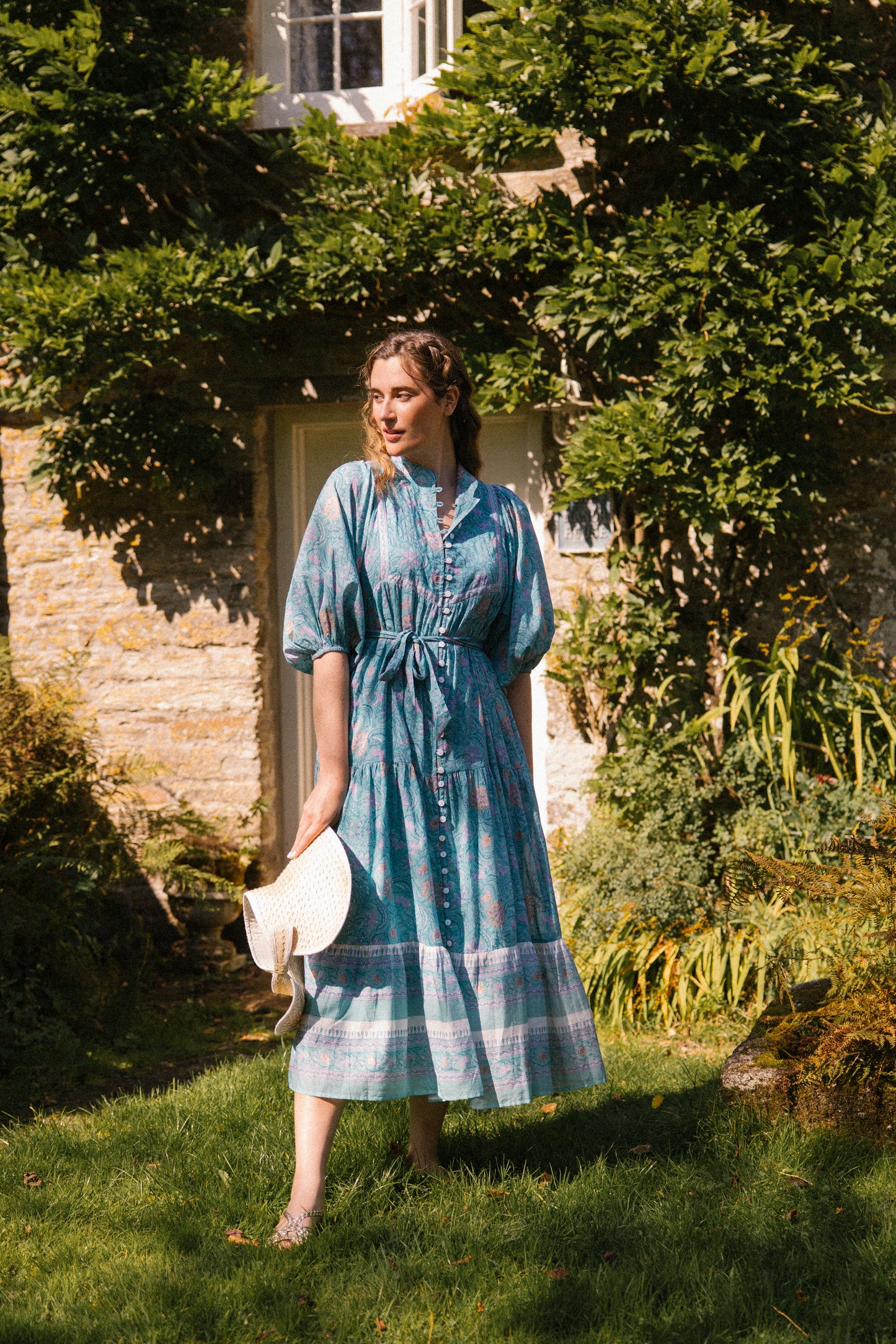 Delilah Maxi Dress in Blue & Gold Print