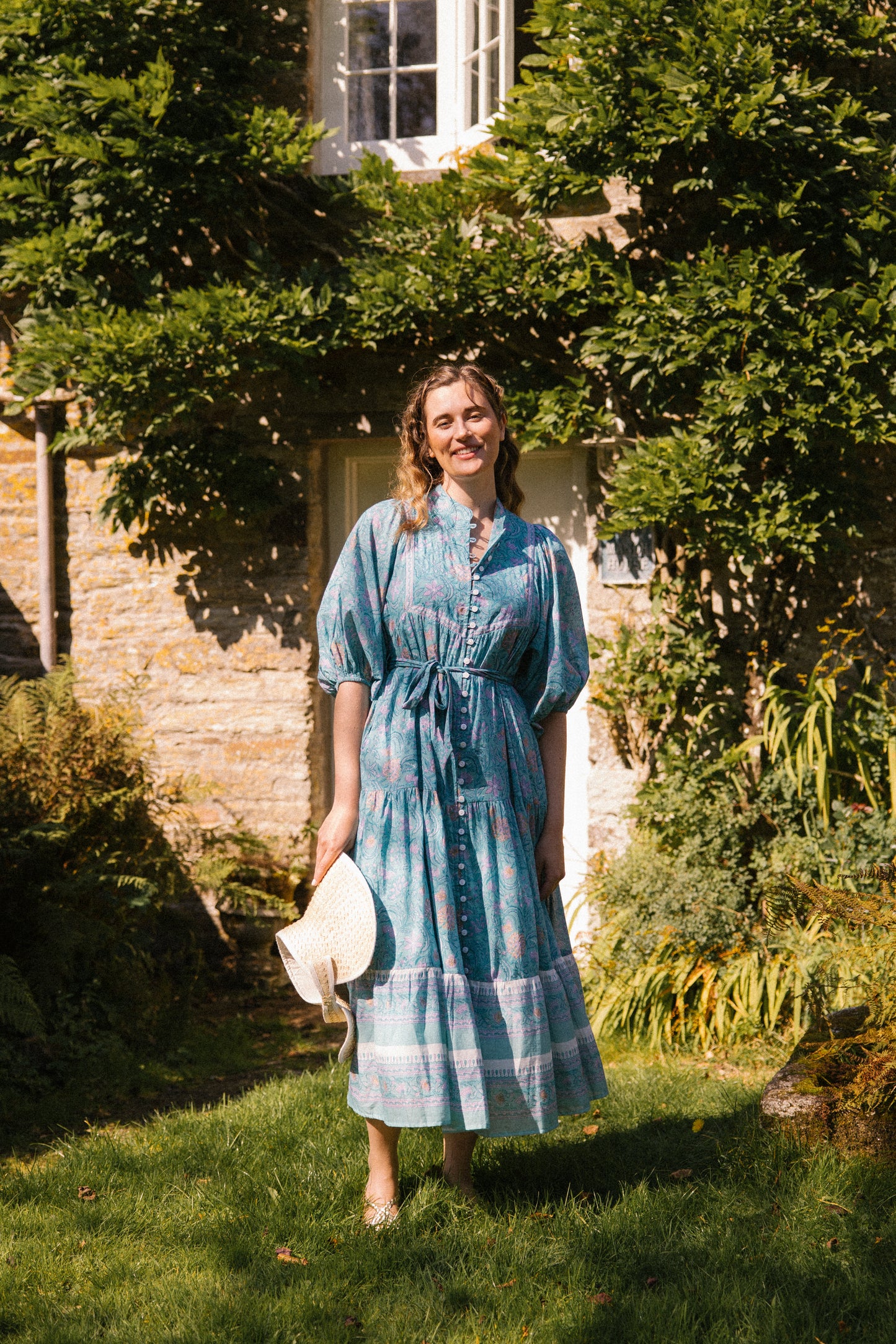 Delilah Maxi Dress in Blue & Gold Print