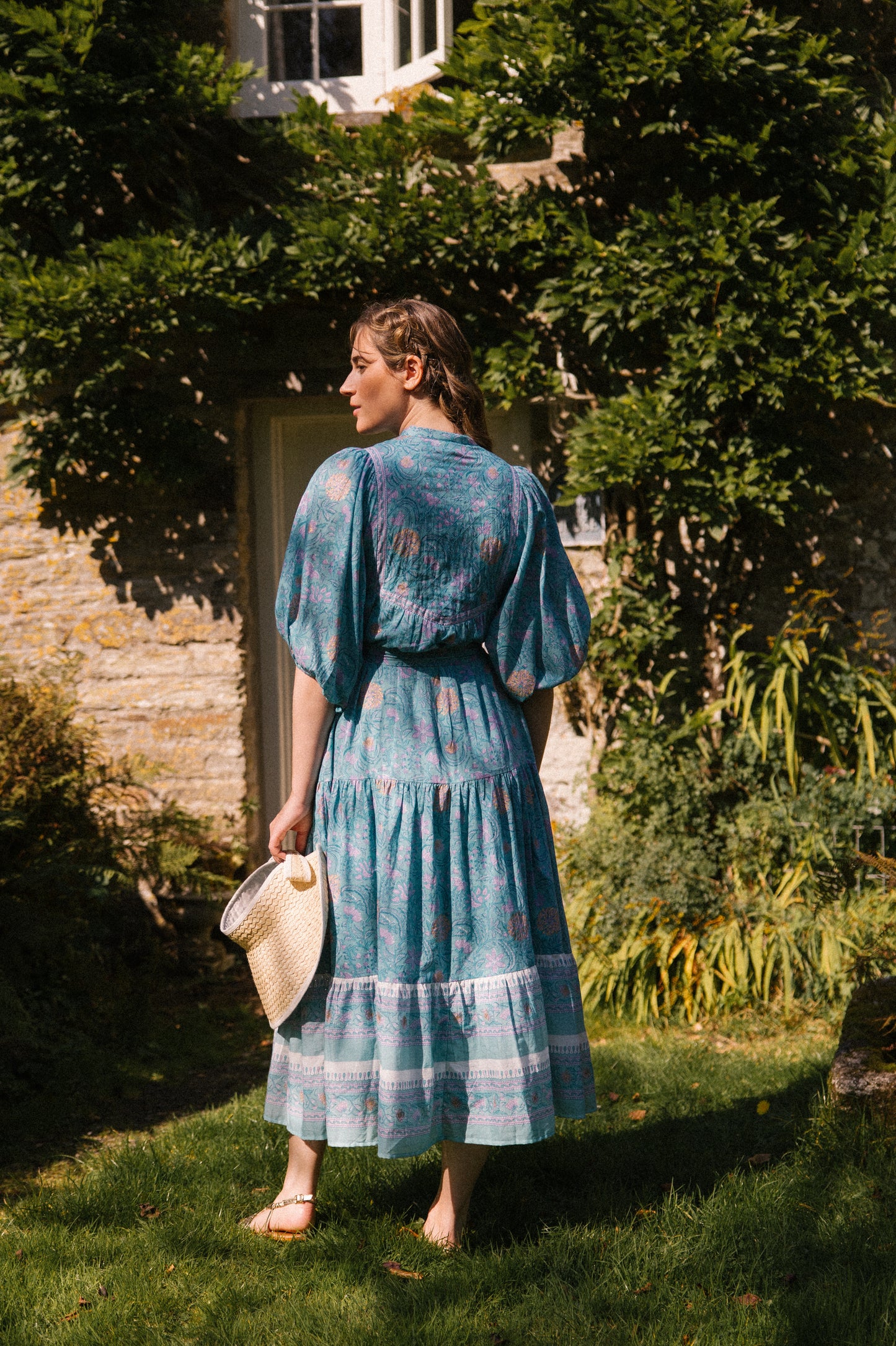 Delilah Maxi Dress in Blue & Gold Print