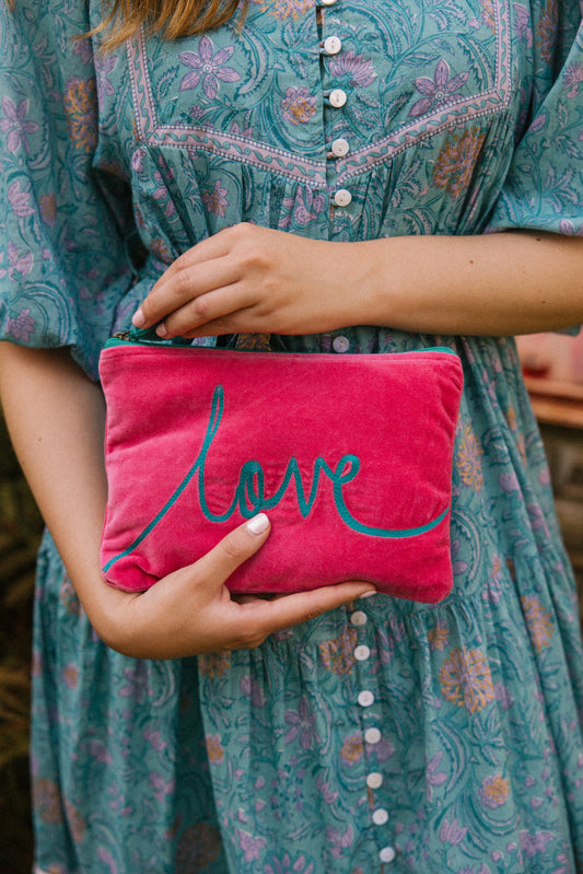 Velvet Love Pouch in Pink & Aqua