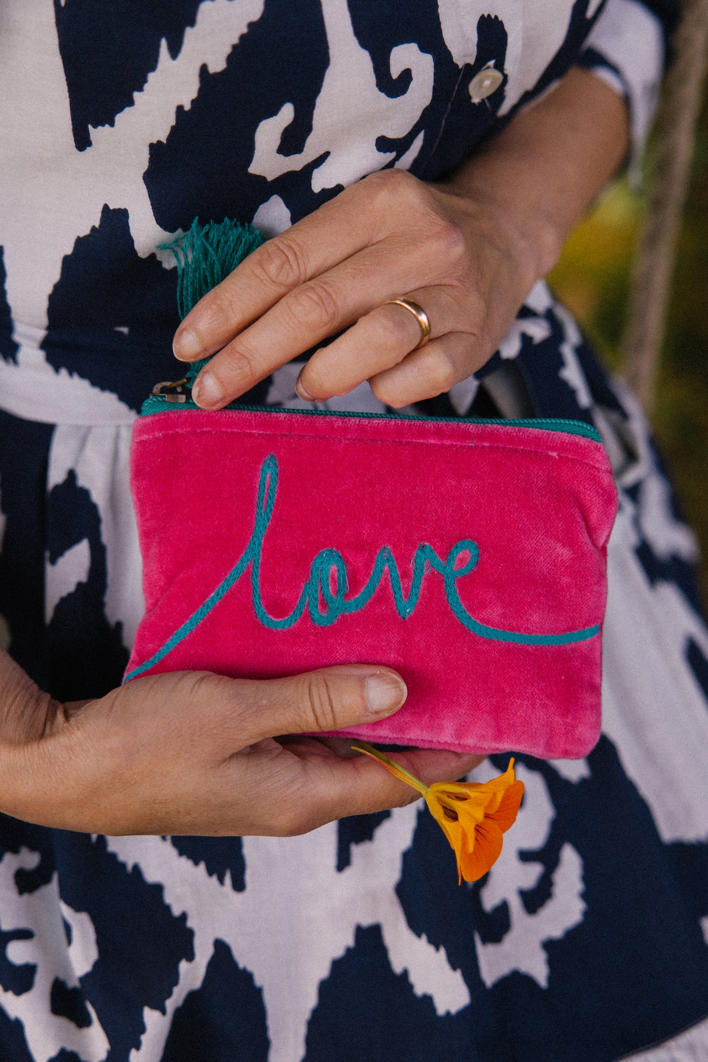 Velvet Love Pouch in Pink & Aqua