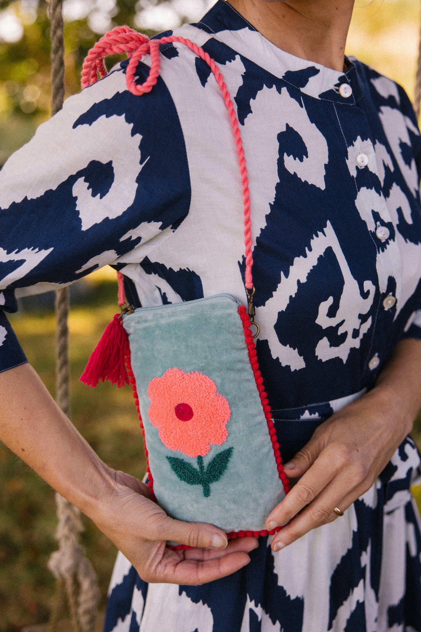 Velvet Flower Phone Pouch - Aqua & Pink