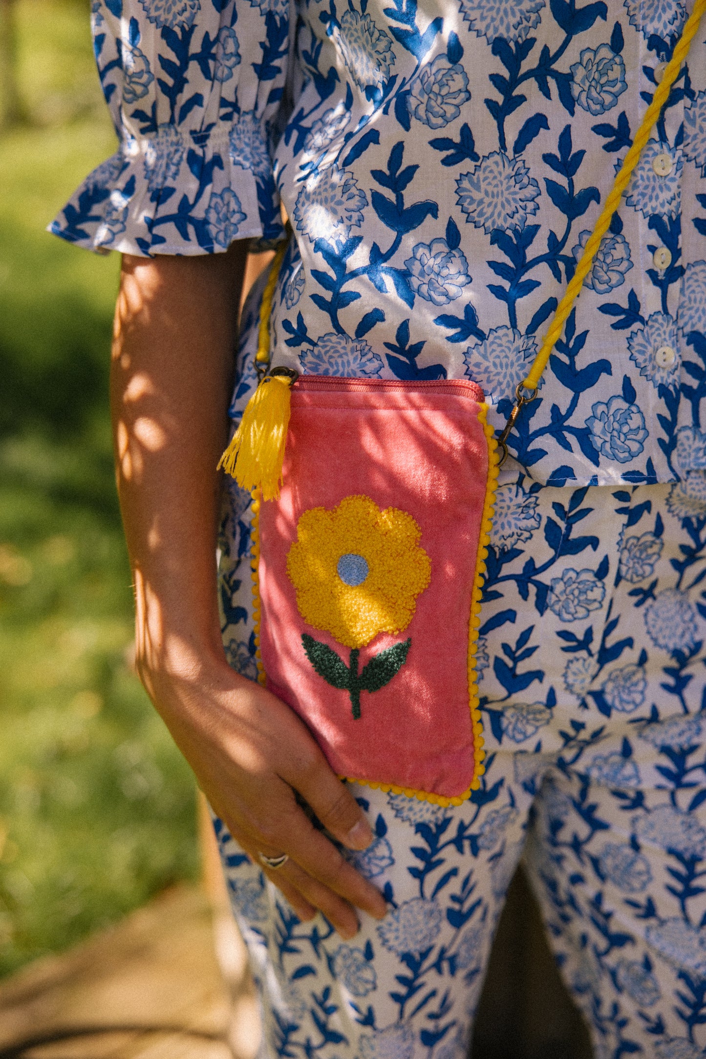 Velvet Flower Phone Pouch - Pink & Yellow