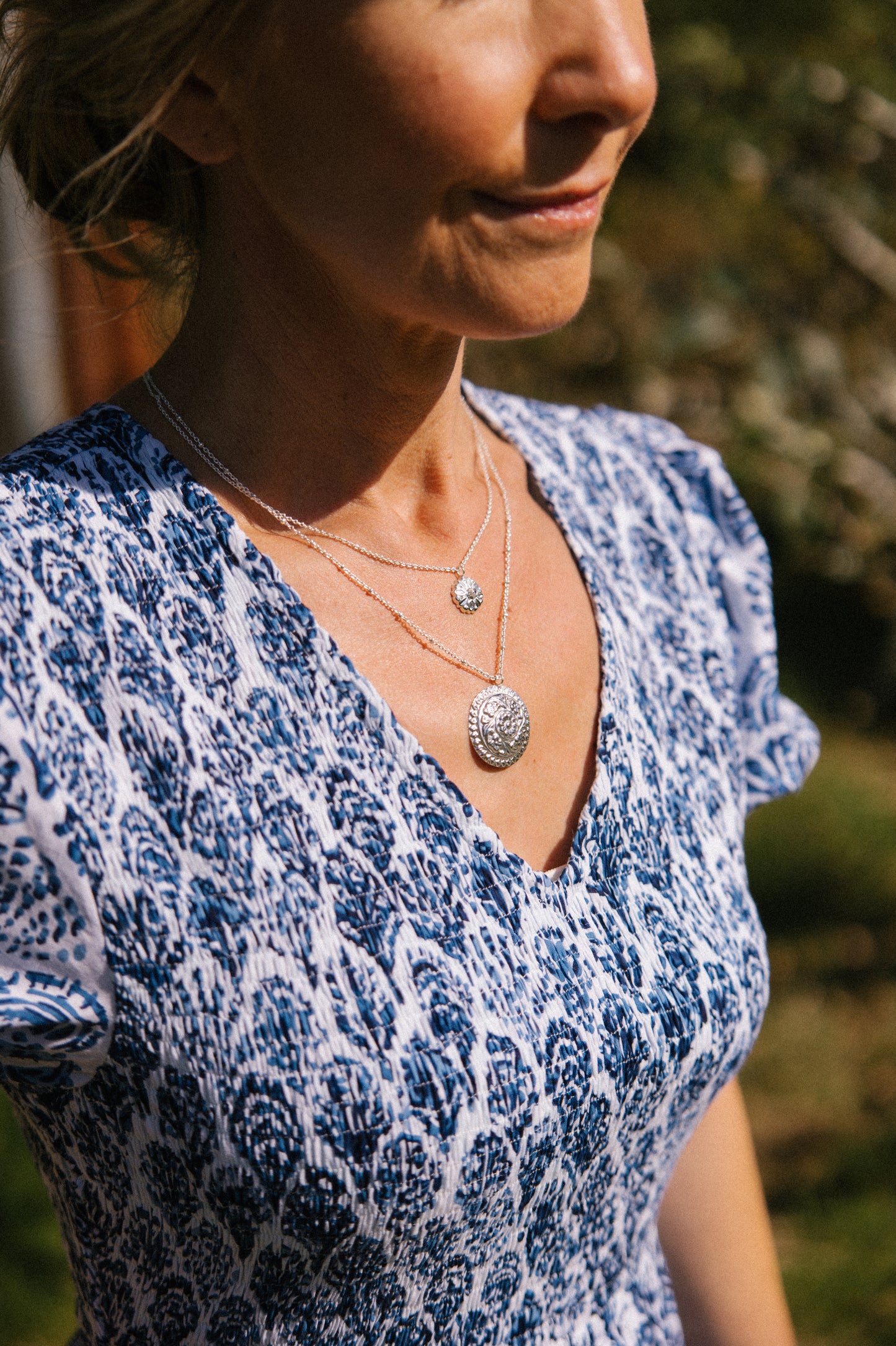 Sea Shell V-Neck Smock Dress - Blue