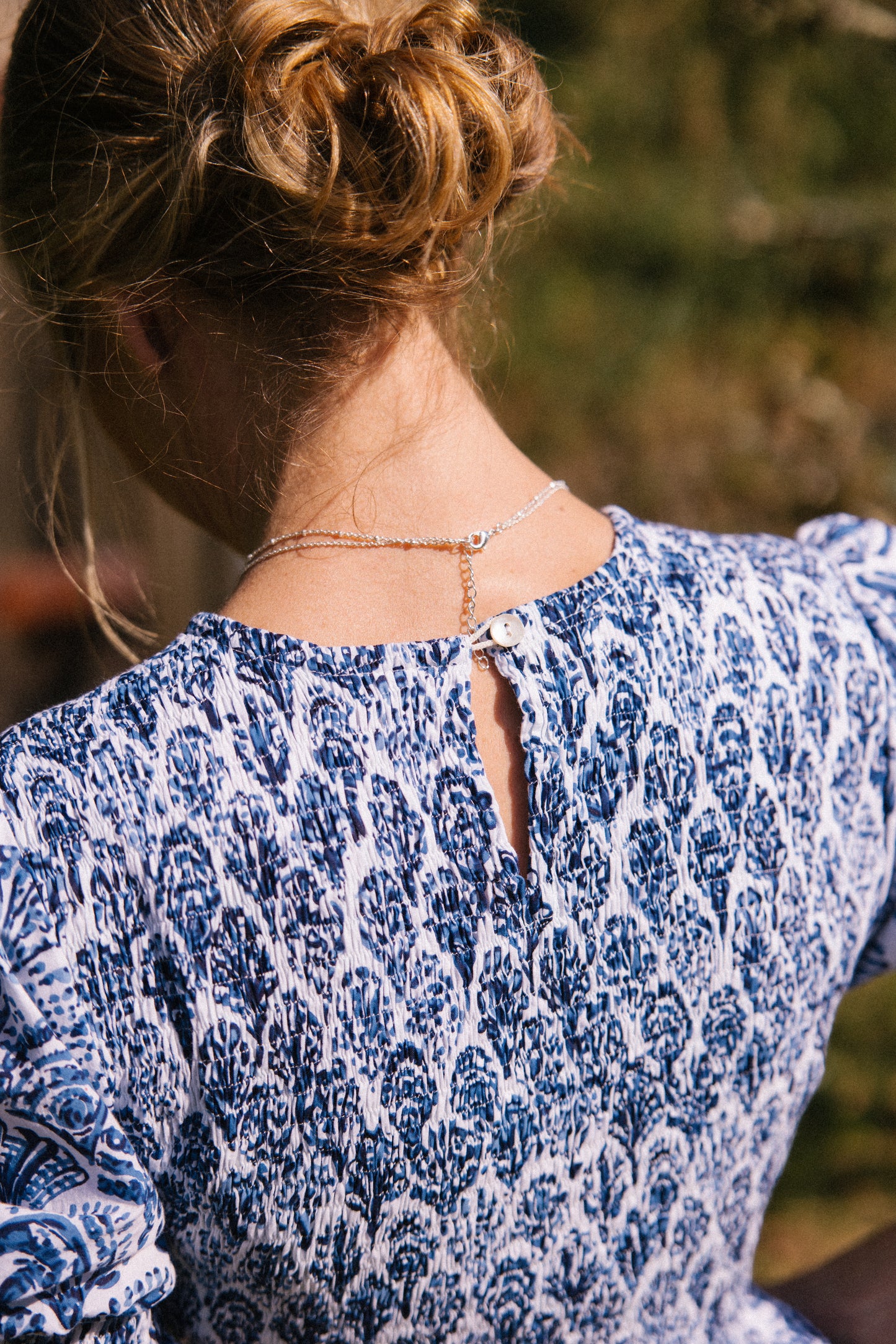 Sea Shell V-Neck Smock Dress - Blue
