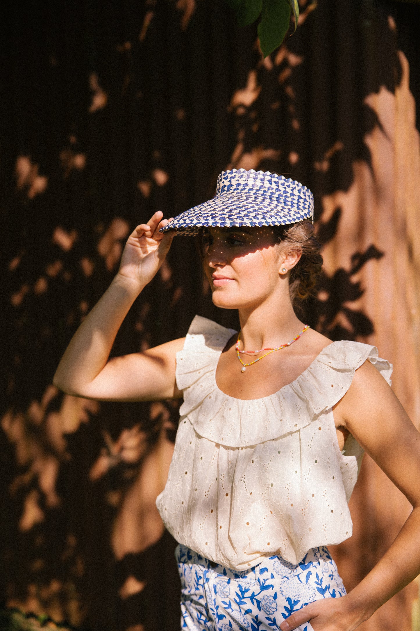 Raffia Sun Visor in Navy