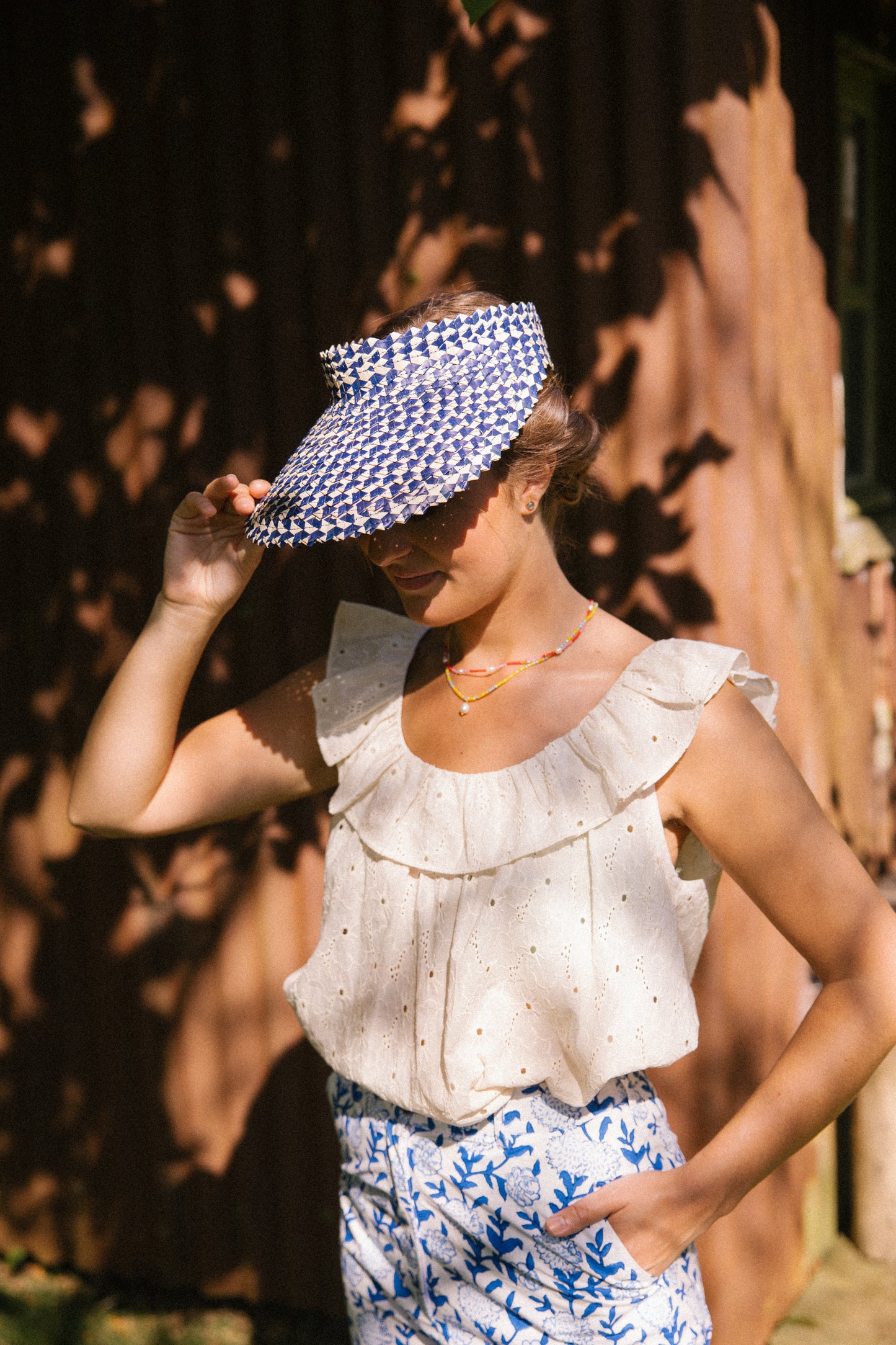 Raffia Sun Visor in Navy