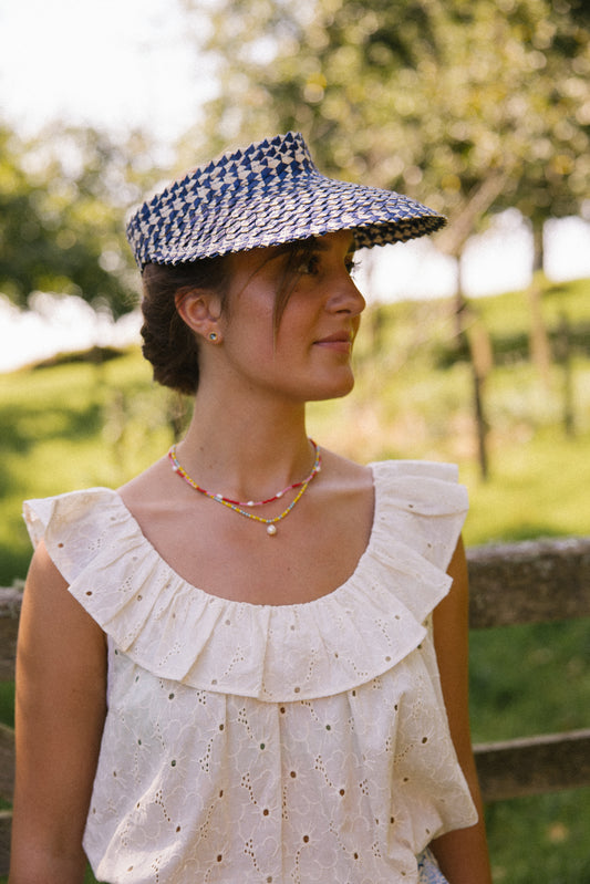 Raffia Sun Visor in Navy