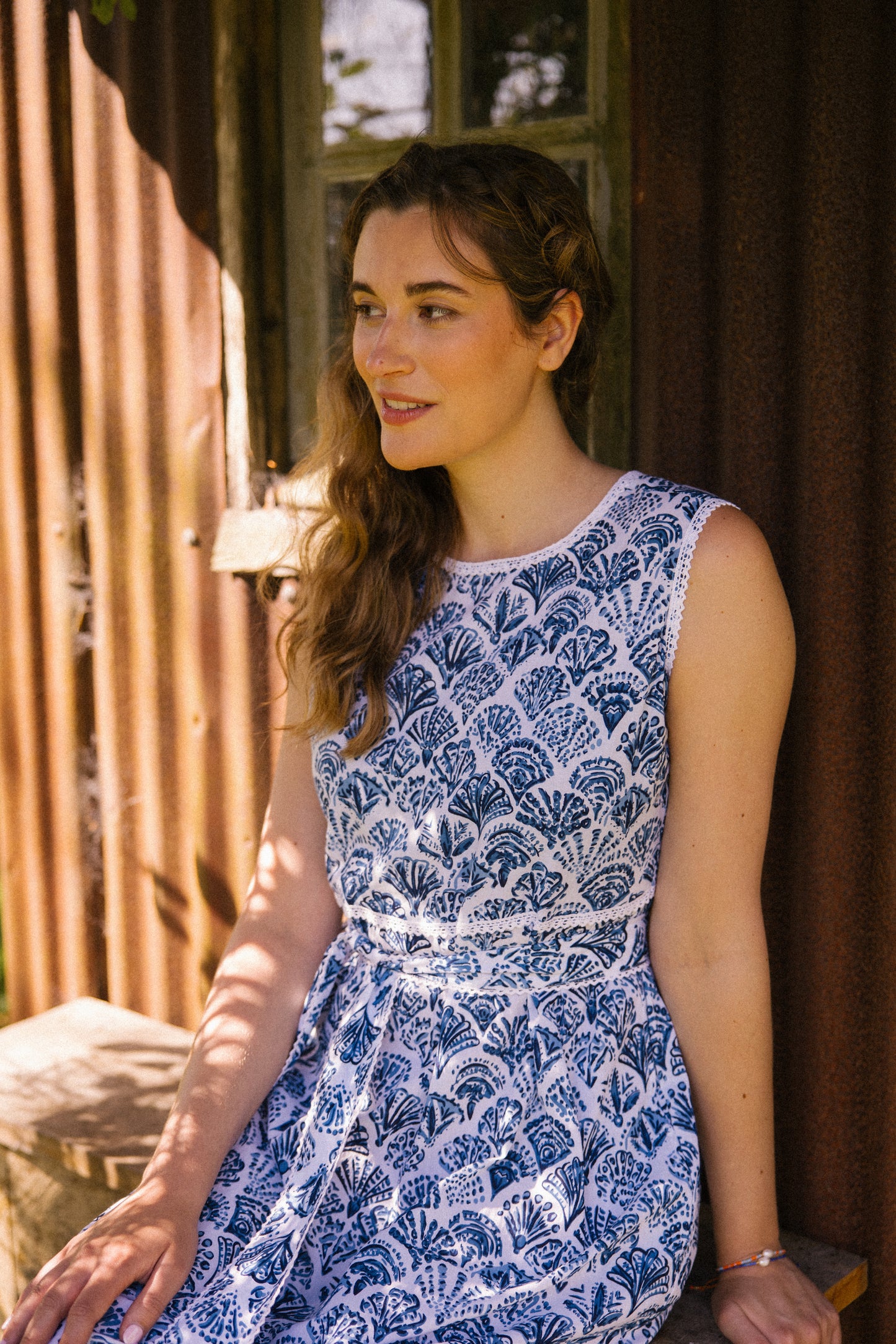 Sea Shell S/L Dress - Blue