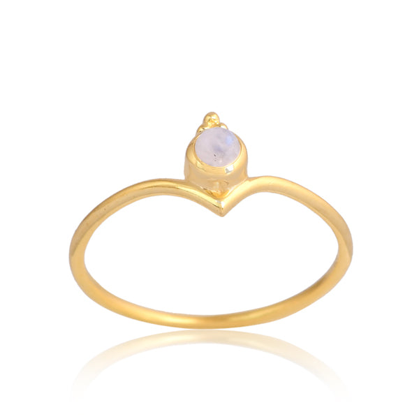 Gaia Wishbone Ring - Gold Rainbow Moon Stone