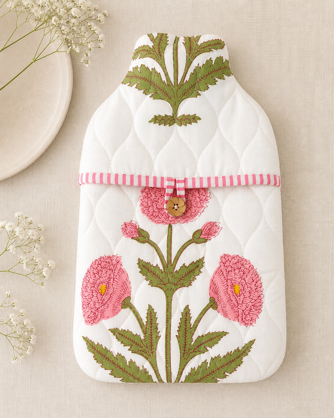 Hot Water Bottle Cover - Pink Poppy