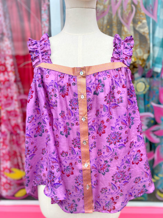 Lilly Silk Camisole Deep Lilac Floral Print 014
