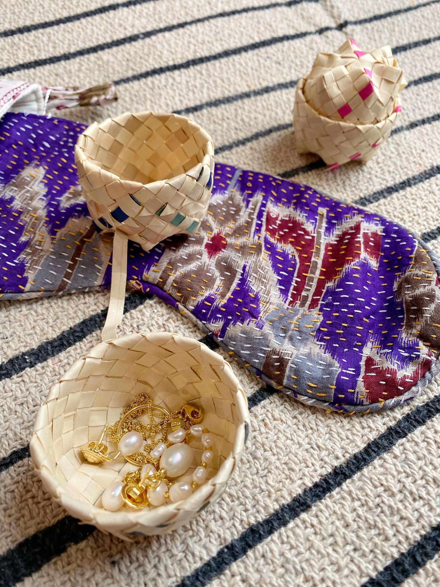 Raffia Jewellery Gift Baskets - Natural/Blue & Aqua