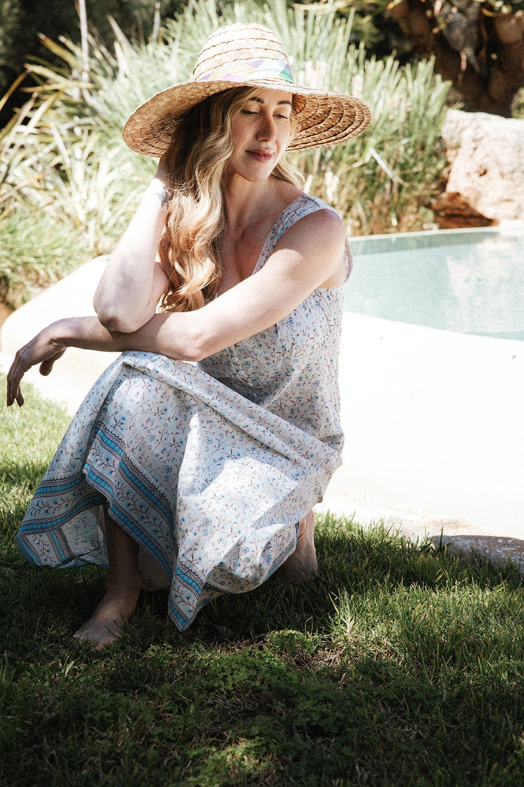 Flor del Camí  V-Neck Dress-Azul
