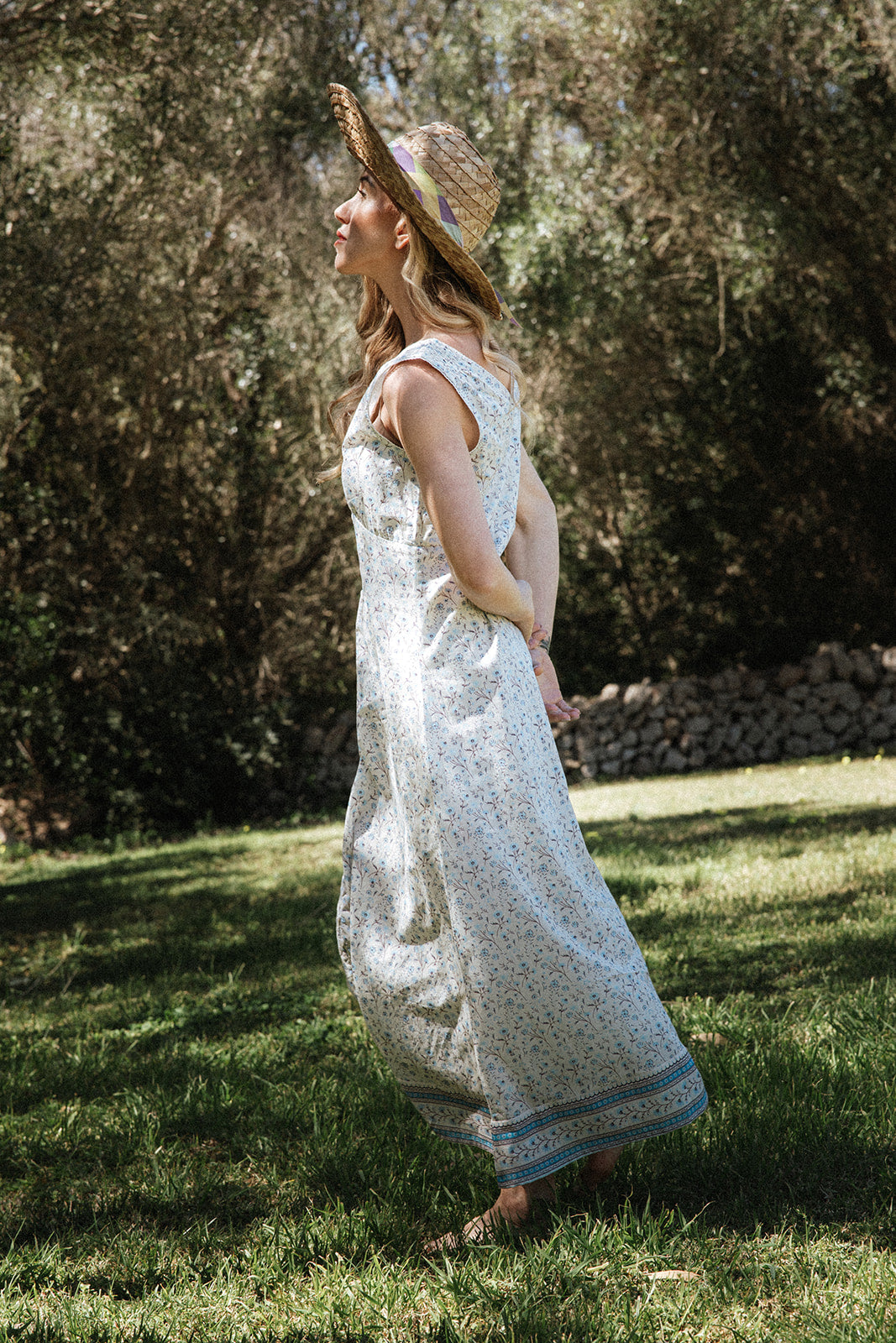 Flor del Camí  V-Neck Dress-Azul