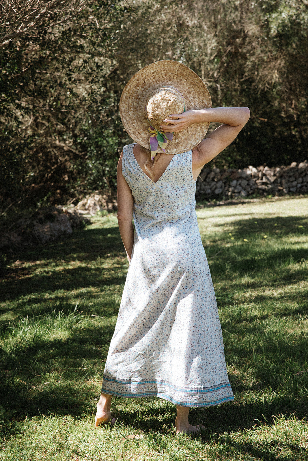Flor del Camí  V-Neck Dress-Azul