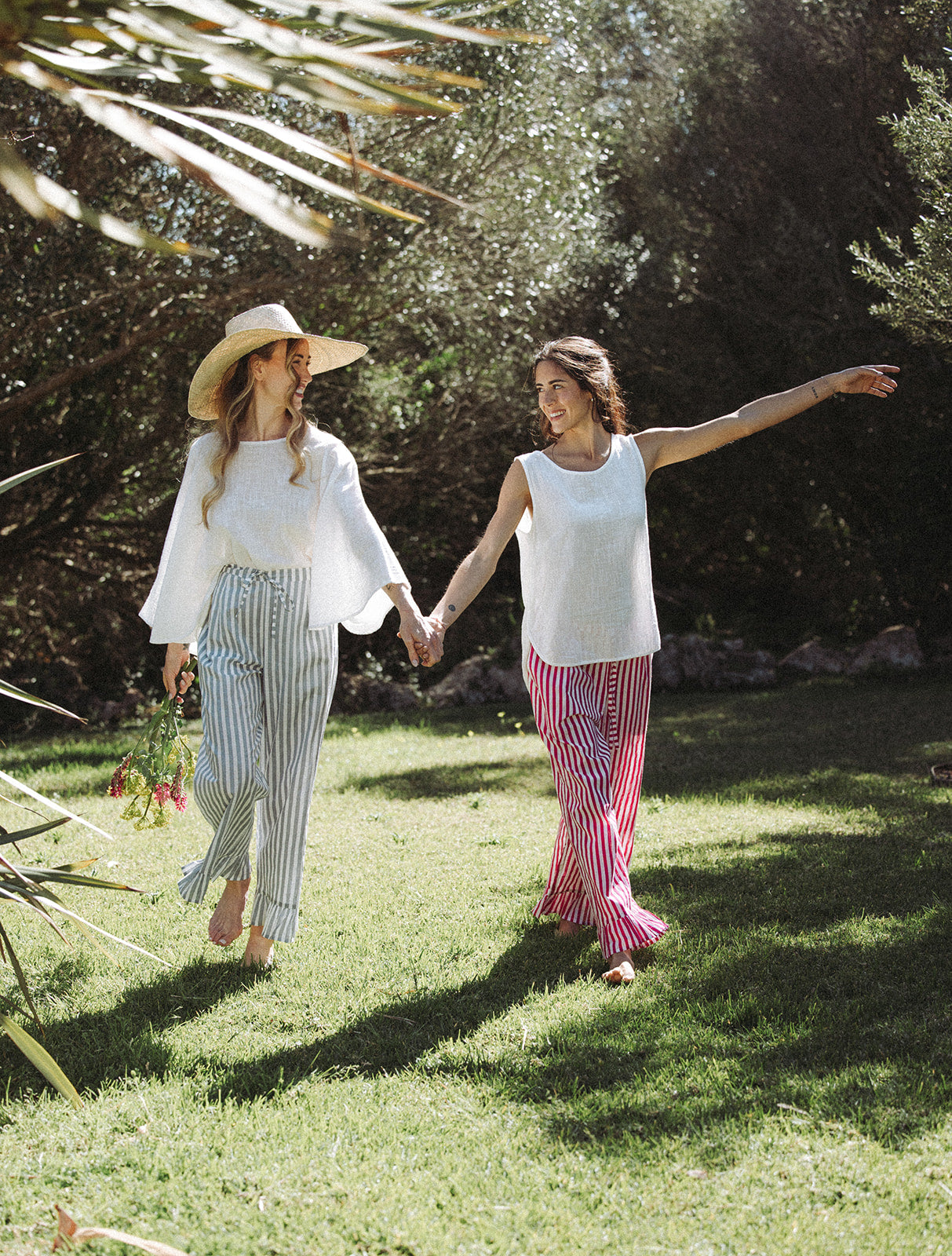 Audrey Stripe Trousers - Grey/White