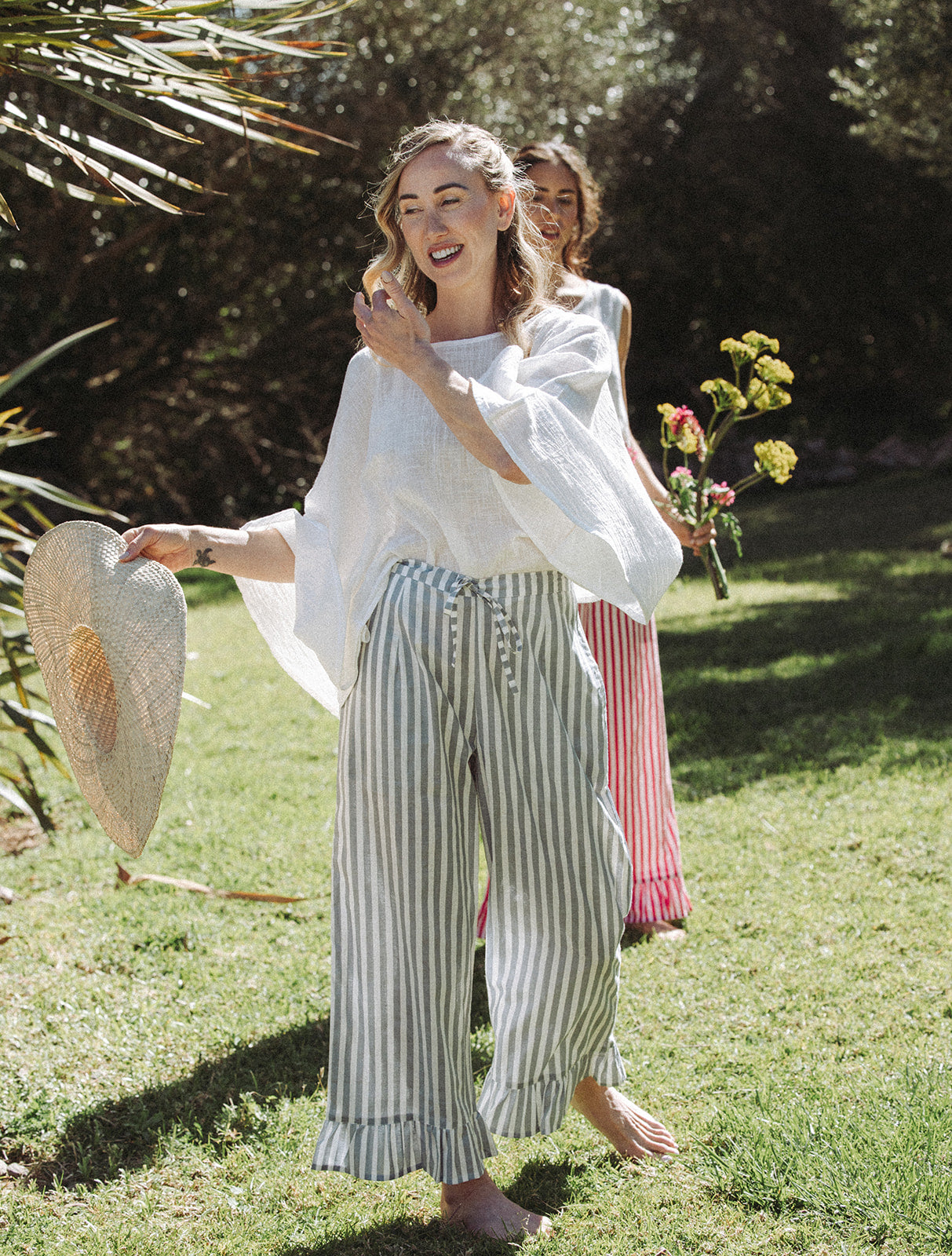 Audrey Stripe Trousers - Grey/White