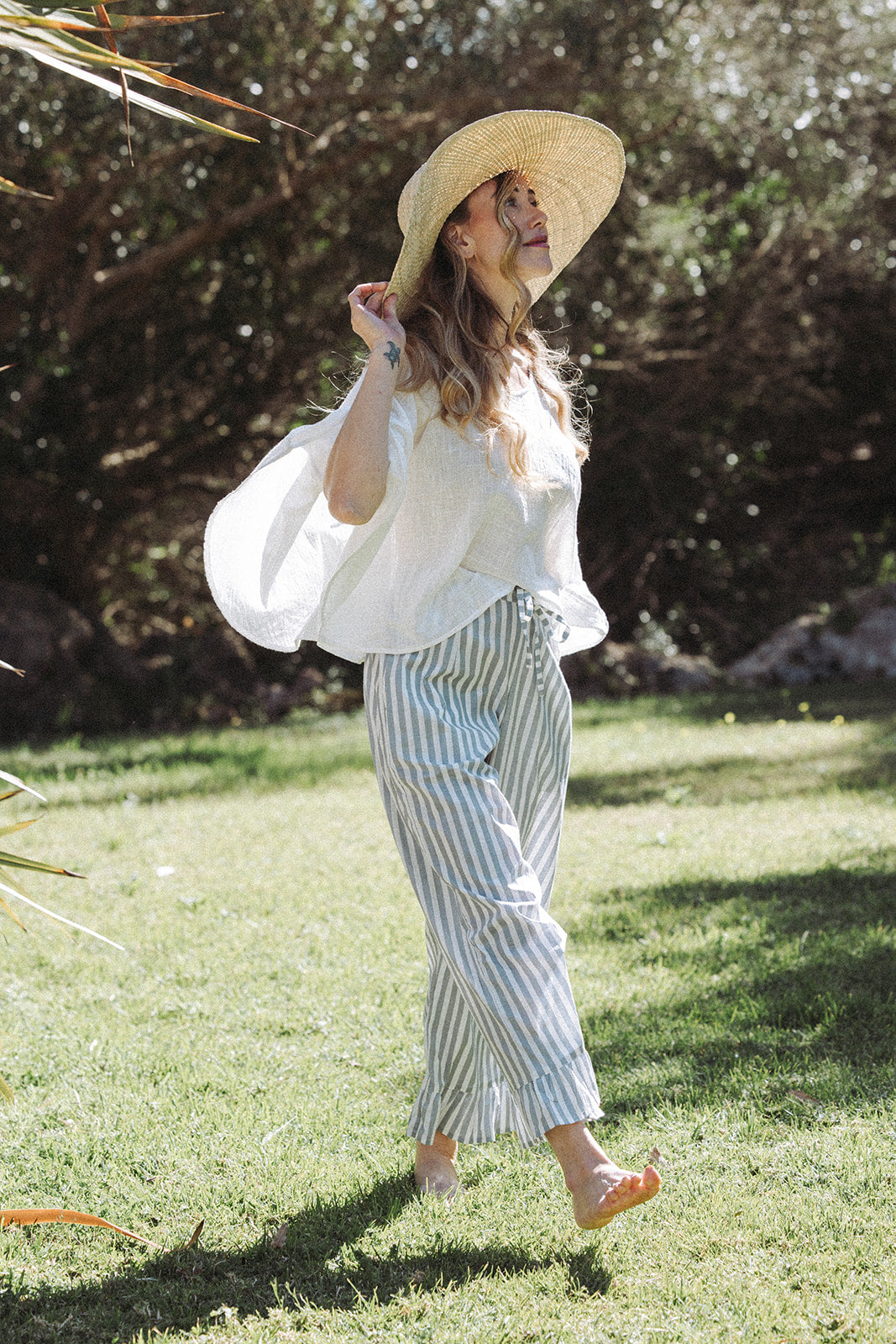 Audrey Stripe Trousers - Grey/White