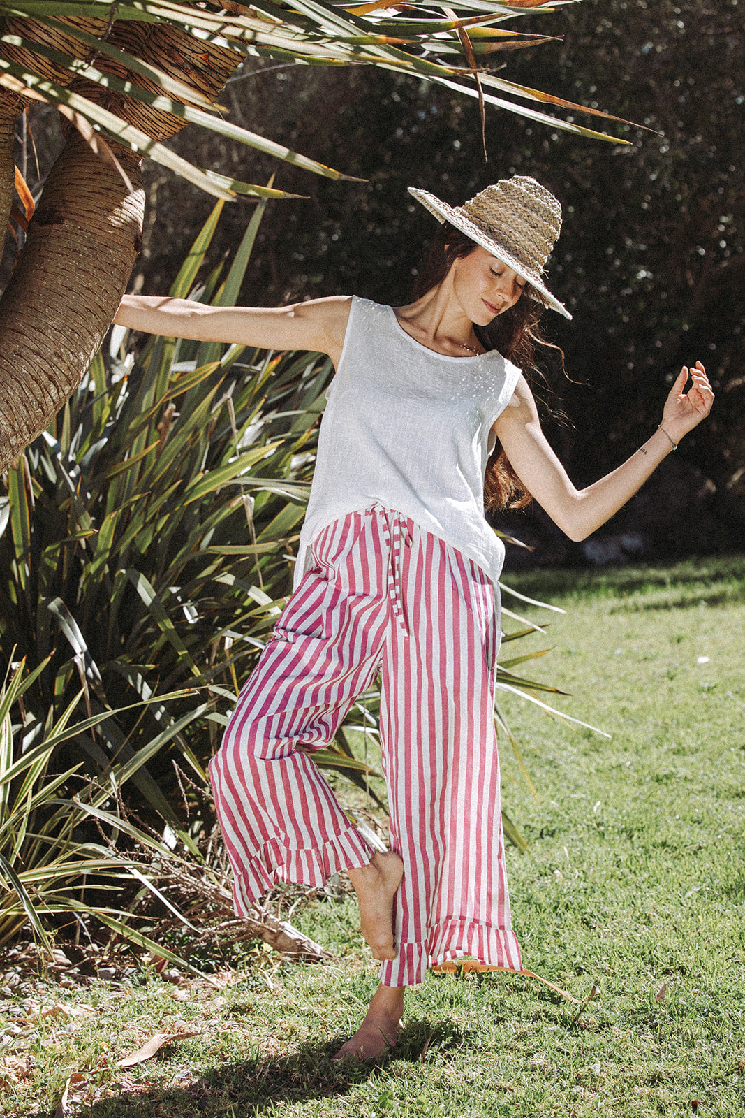 Audrey Stripe Trousers - Burgundy/White