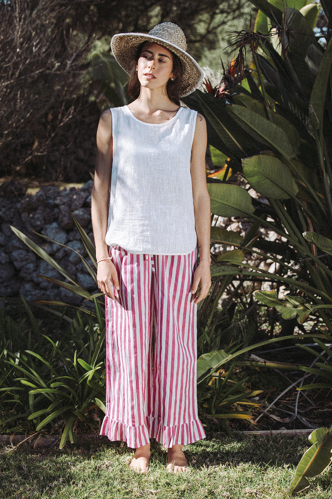 Audrey Stripe Trousers - Burgundy/White