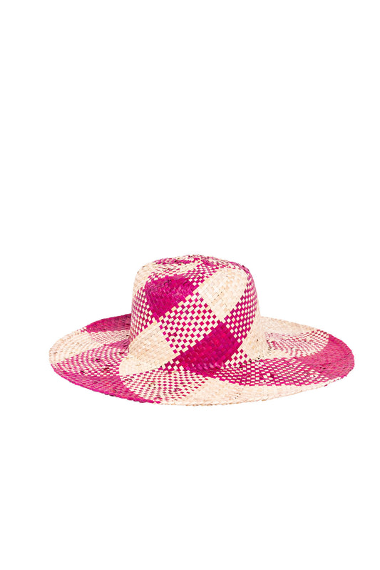 Raffia Sun Hat in Pink/Cream