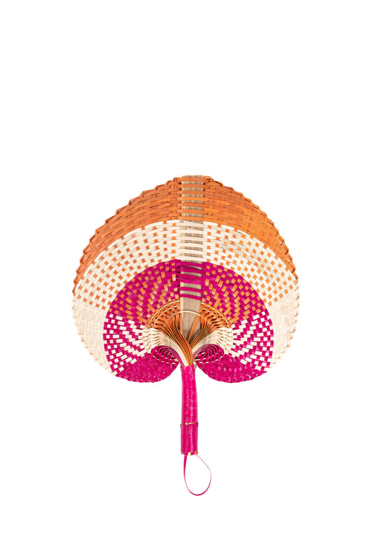 Raffia Hand Fan in Pink/Orange