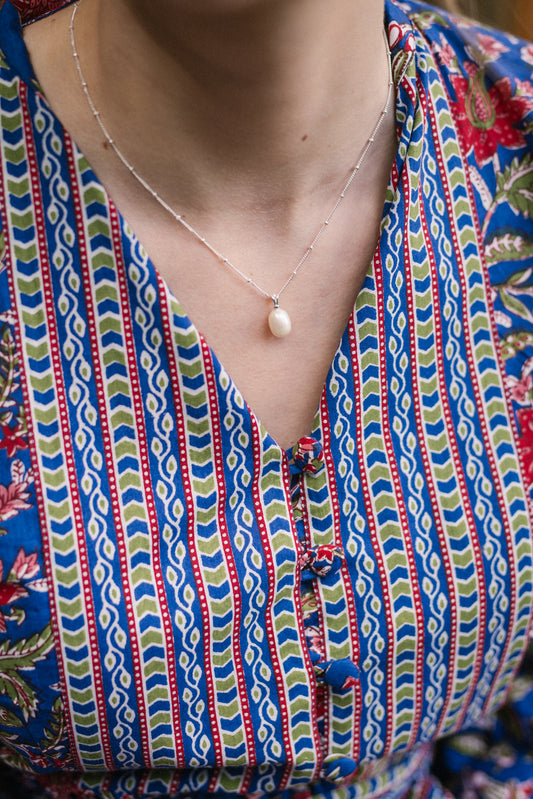 Pearl Briolette Necklace- Silver