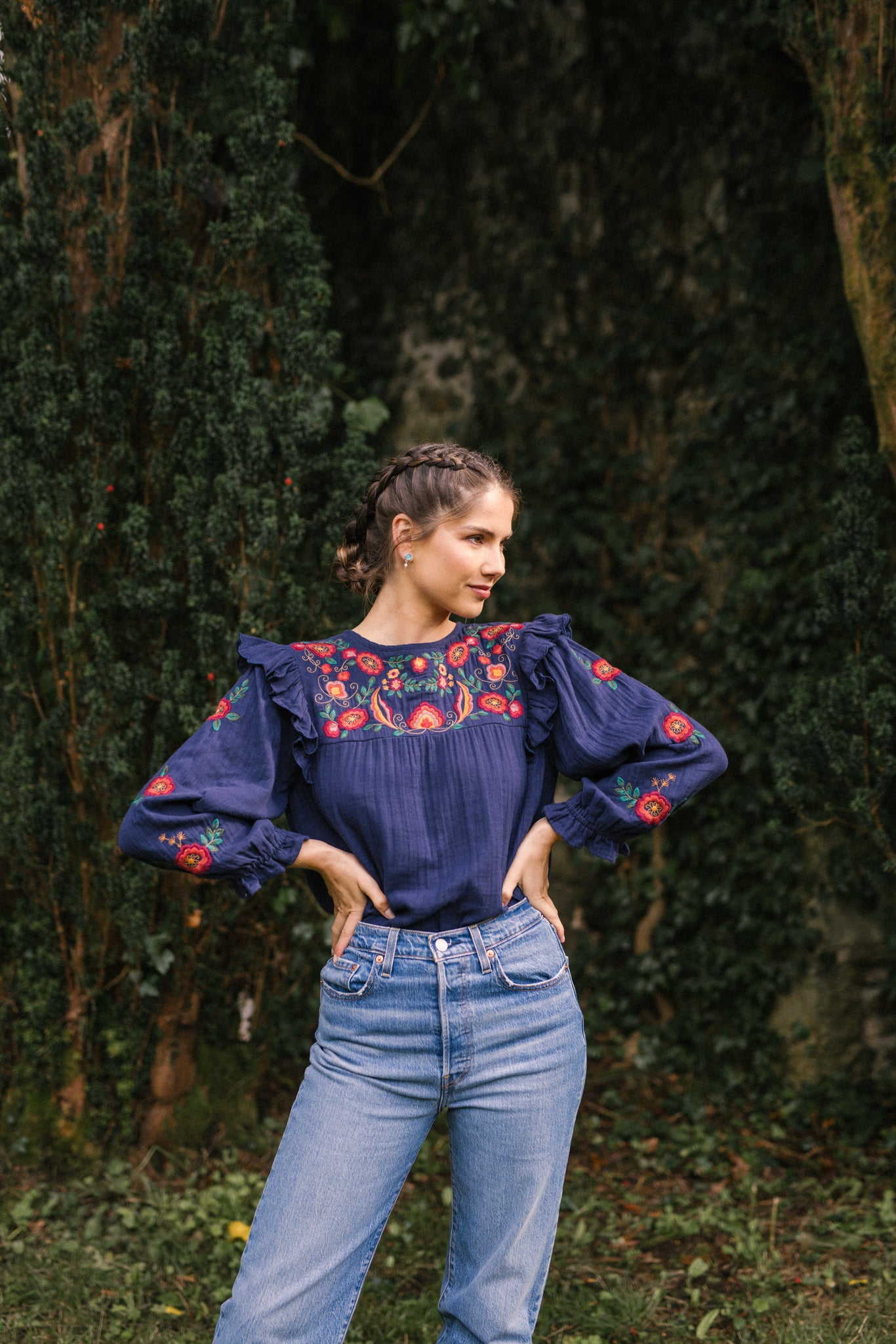 Nadia Embroidered Blouse in Midnight