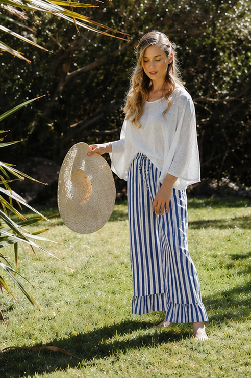 Audrey Stripe Trousers - Blue/White