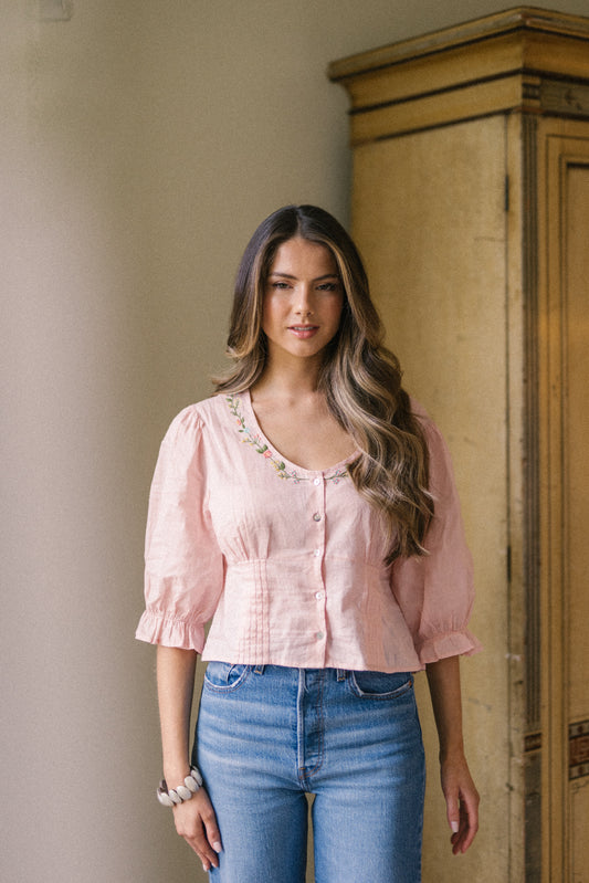 Sophia Embroidered Blouse  in Pink