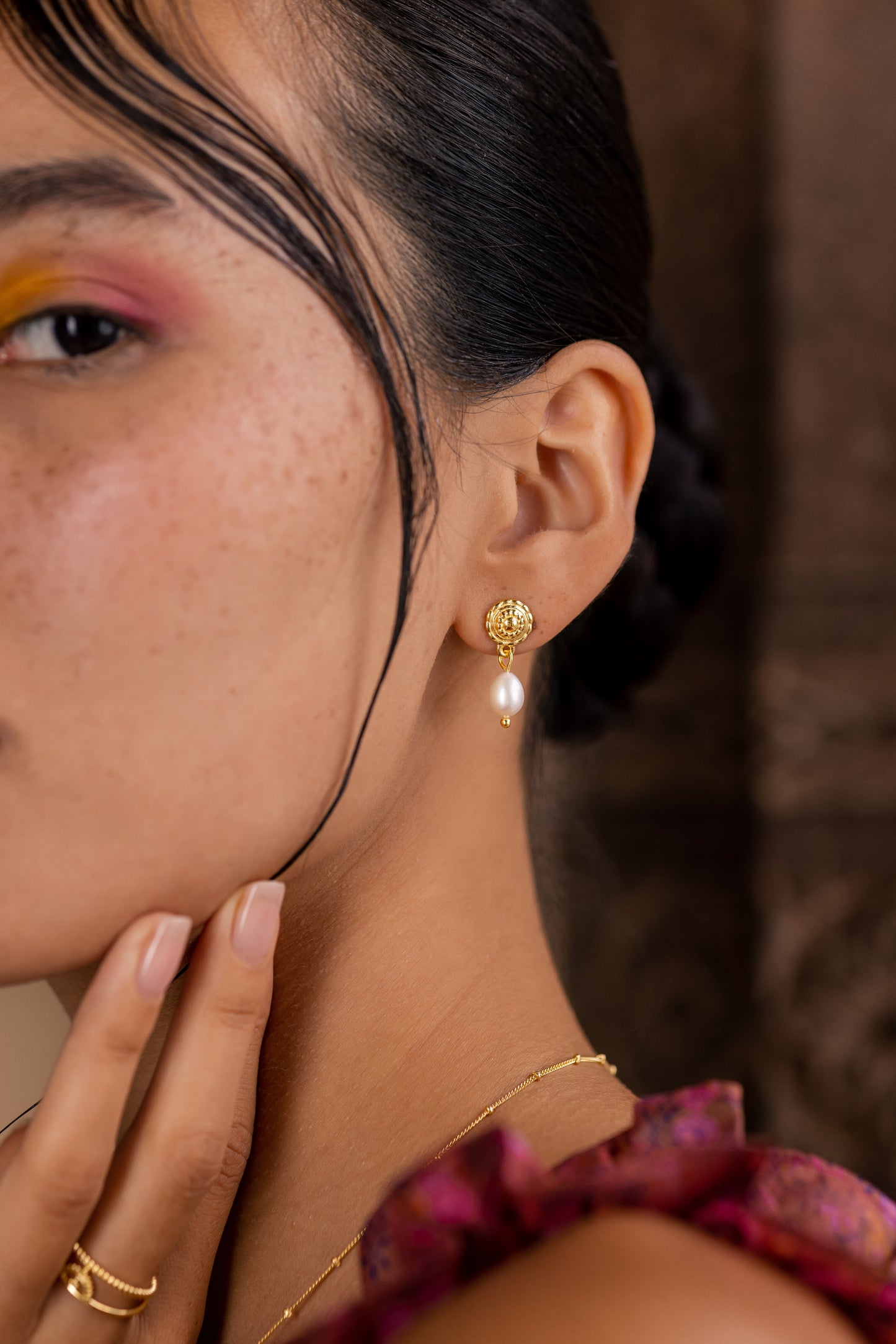 Luna -Gold Pearl Drop Earrings