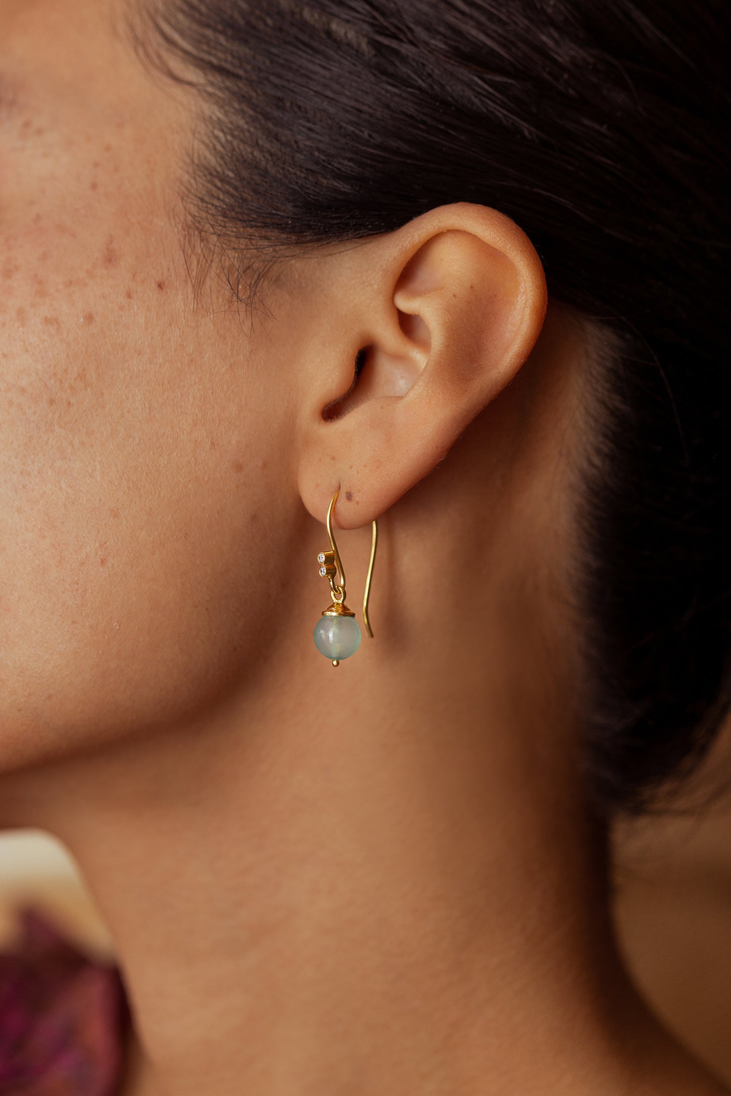 Isabella Hook Earrings Gold -Aqua Chalcedony