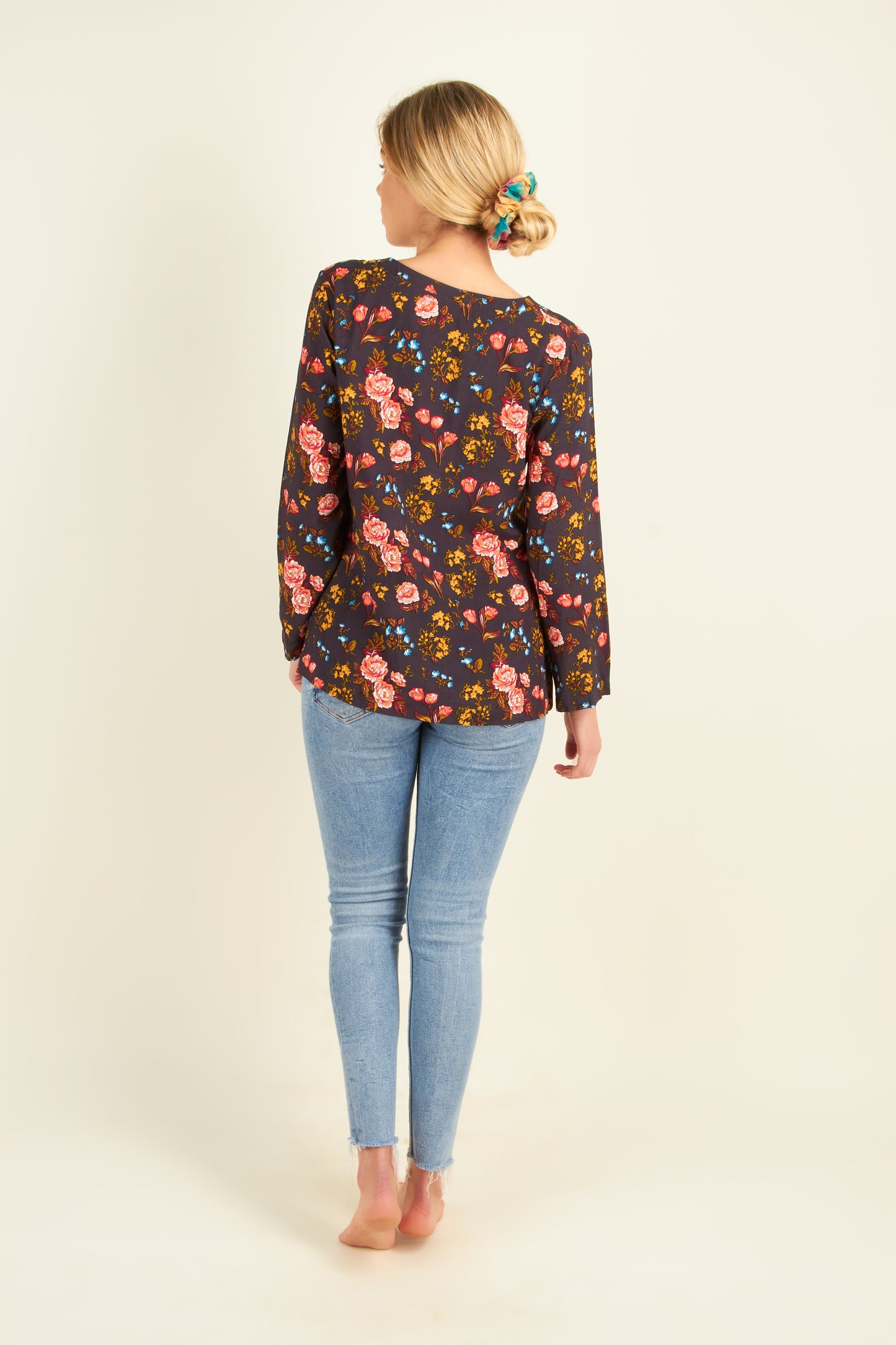 Navy Floral Long Sleeve Top