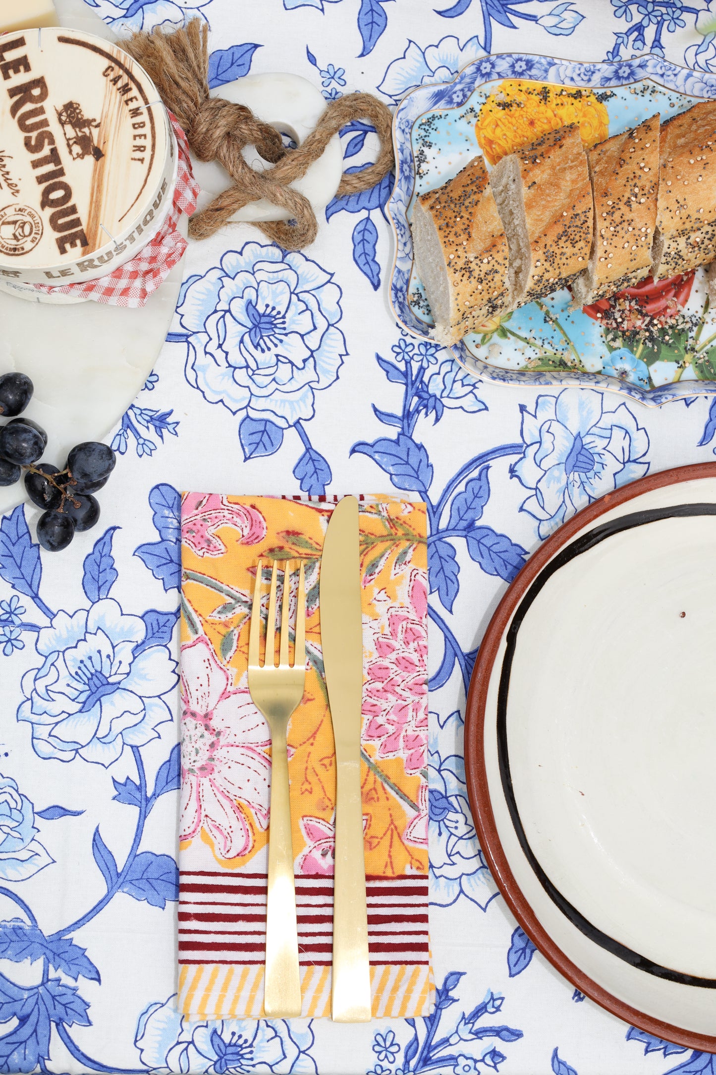 Table Cloth in Blue Floral Retro