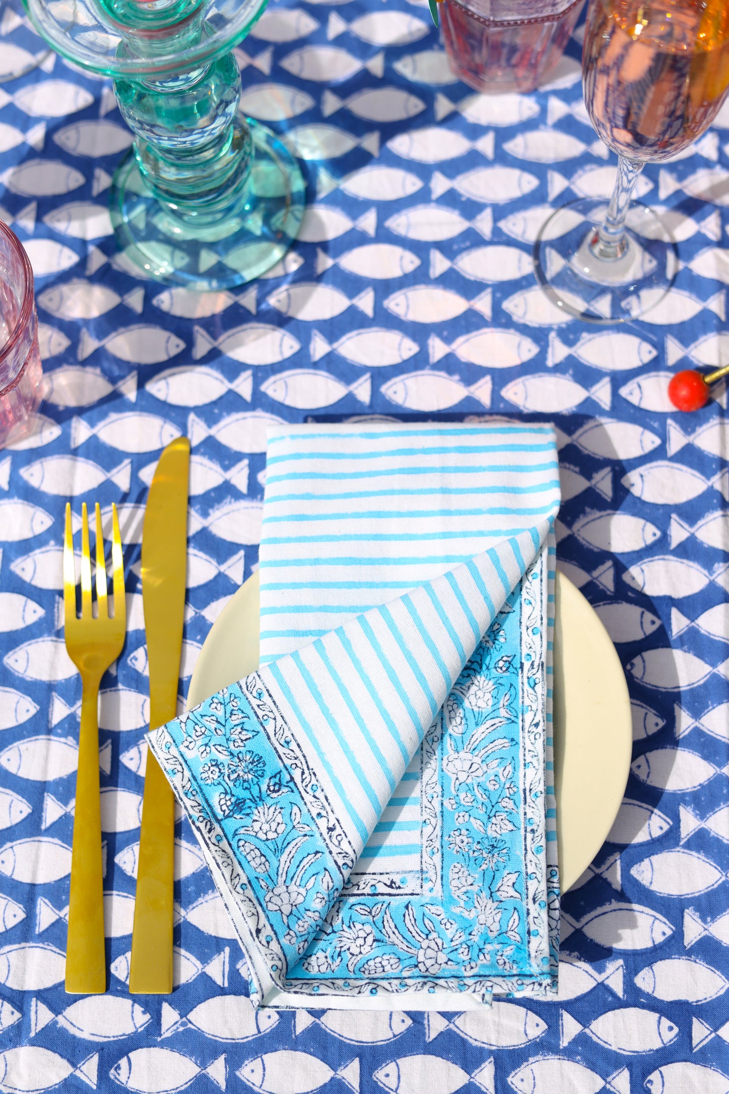 Table Cloth in Blue Fish 224cm x 150cm