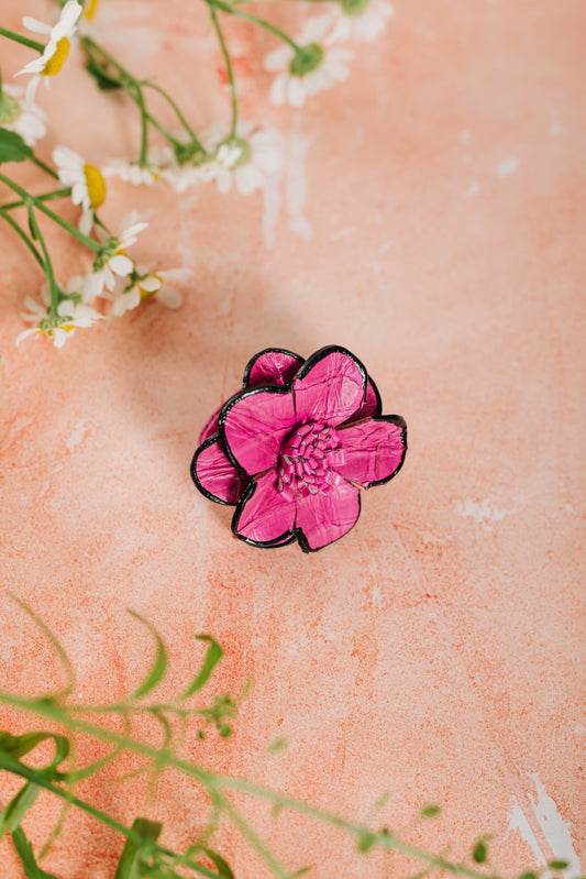 Daisy Leather Flower Adjustable Ring - Pink (RING 106)