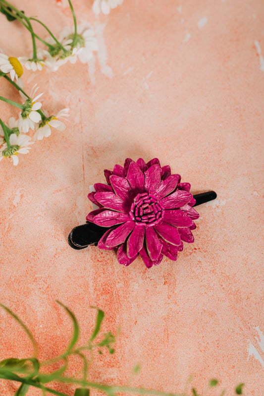 Leather Flower Hair Clip - Pink (HRC 102)