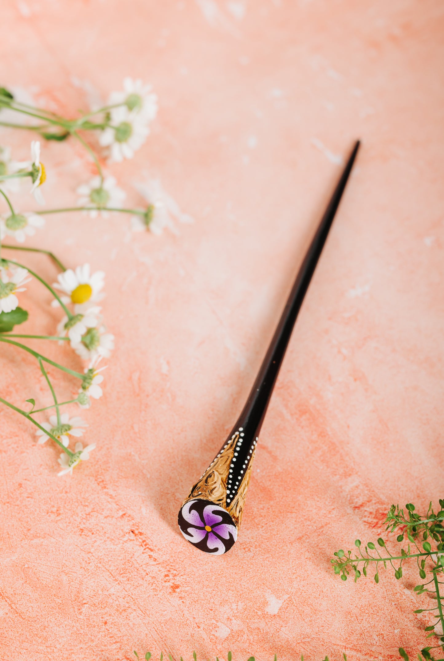 Wooden Painted Flower Hair Stick  (HRS 092)