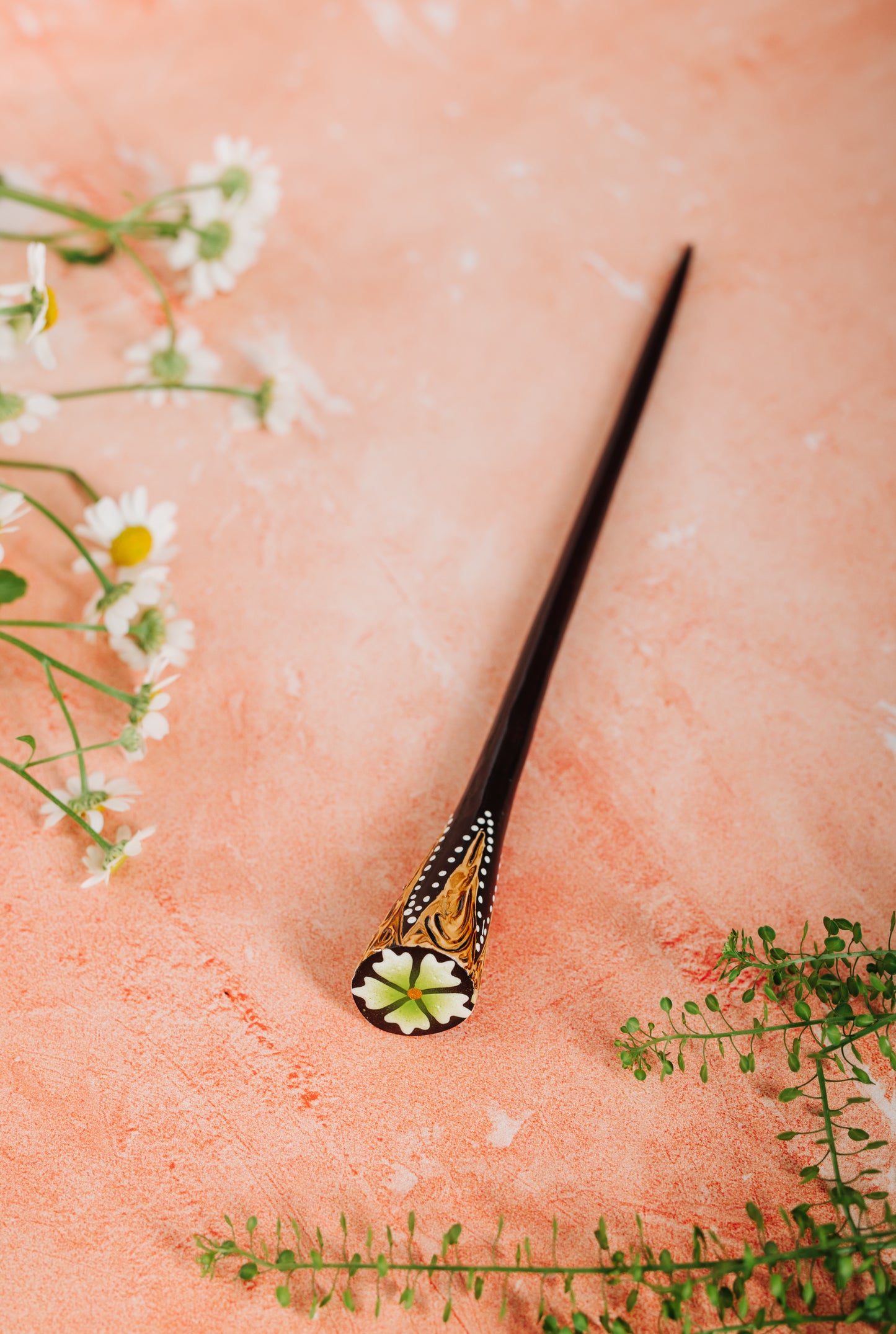 Wooden Painted Flower Hair Stick  (HRS 092)