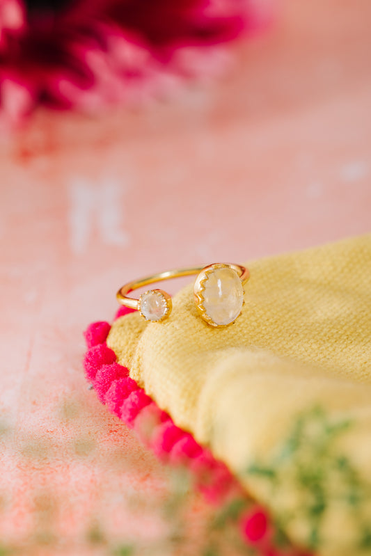 Gold Vermeil Two Stone Ring in Rainbow Moonstone