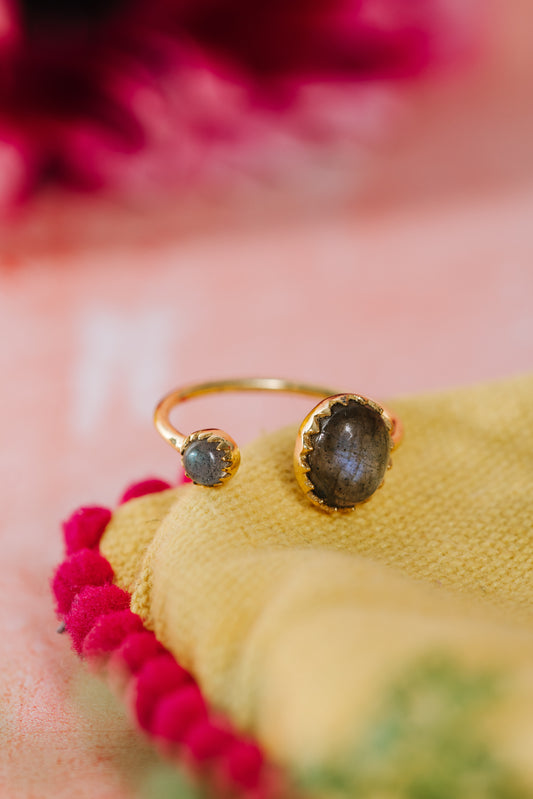 Gold Vermeil Two Stone Ring in Labradorite