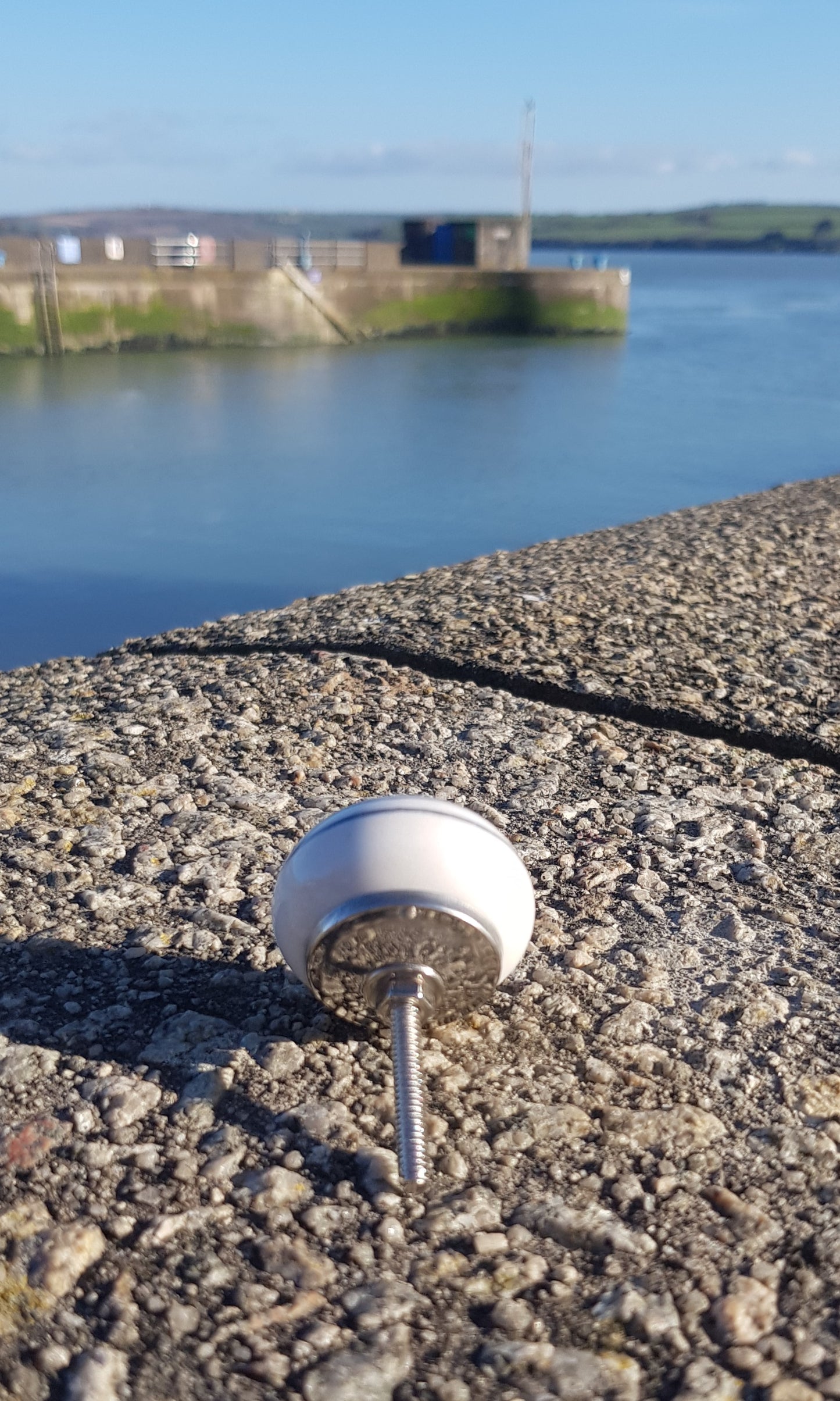 Grey Stripes on White Ceramic Knob