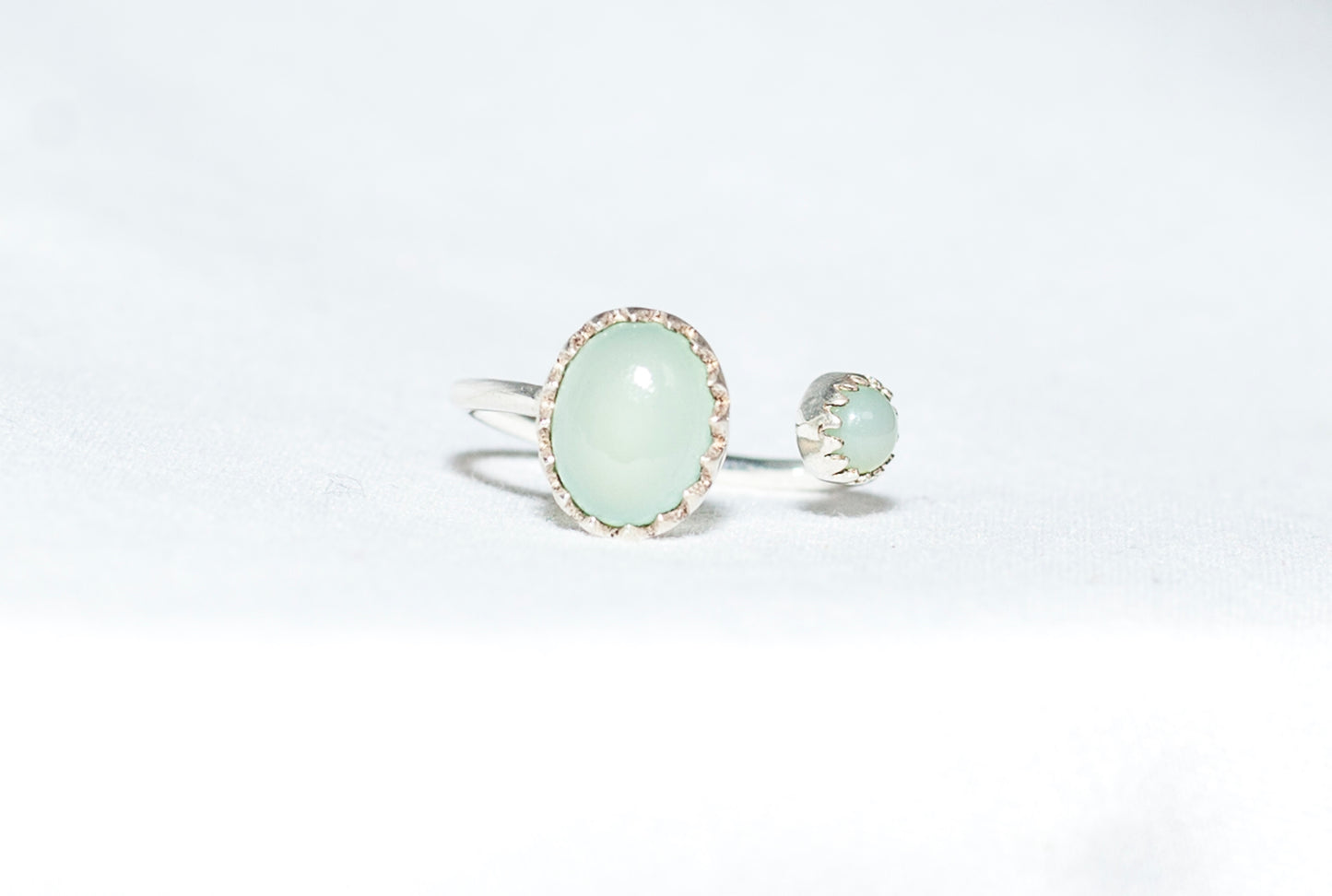 Sterling Silver Two Stone Ring in Prehnite