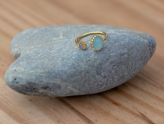 Gold Vermeil Two Stone Ring in Aqua & Rose Chalcedony