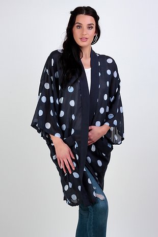 Long Pocket Kimono with Polka Dots