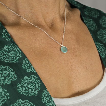 Sterling Silver Necklace with Aqua Chalcedony