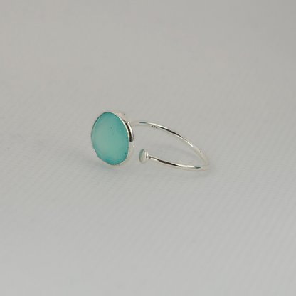 Sterling Silver Ring with Disc in Aqua Chalcedony