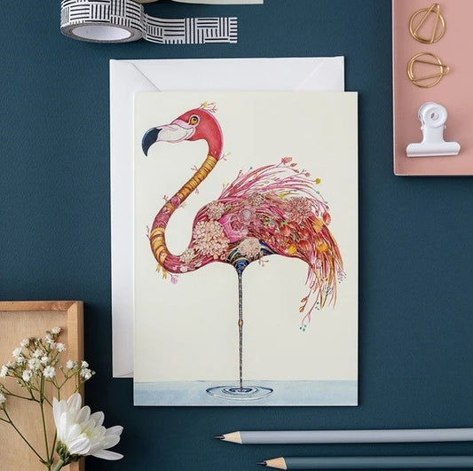 Flamingo with Flowers Card