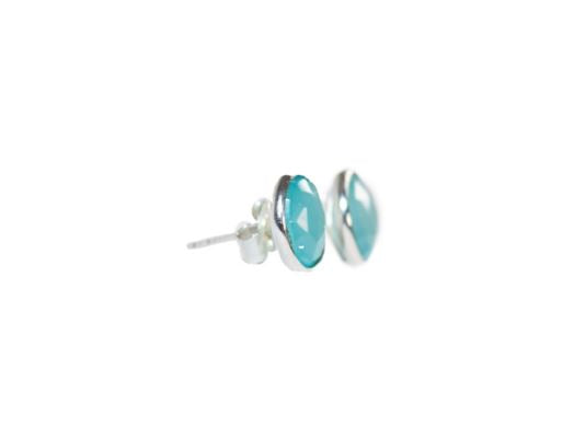 Sterling Silver Studs in Aqua Chalcedony
